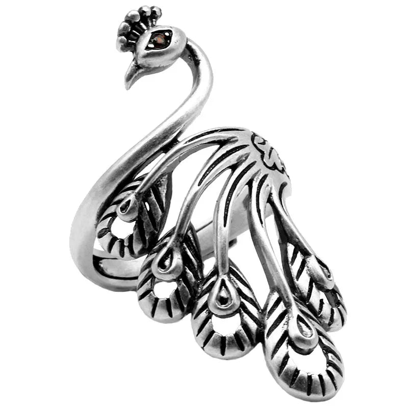 Sterling Silver Peacock Open Vintage Rings For Women