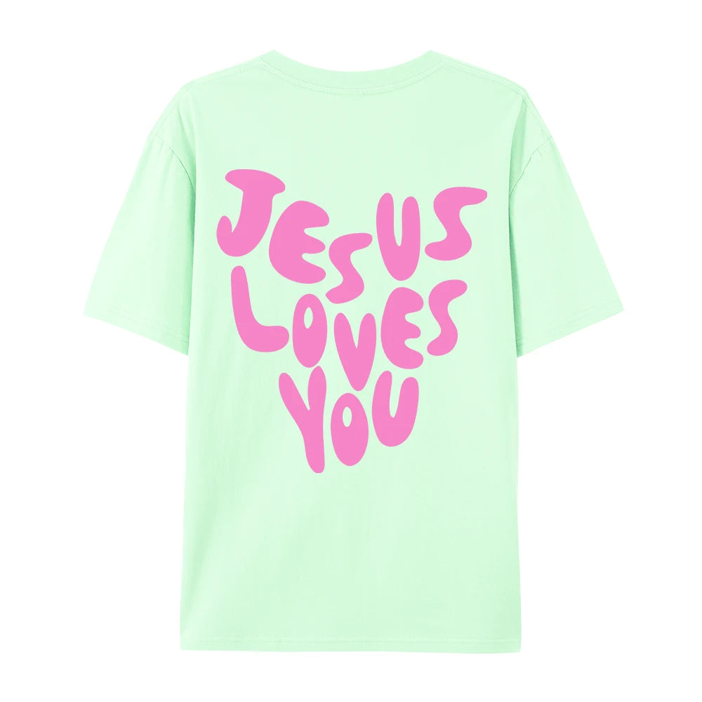 Jesus Loves Me Letter Female Cotton T-Shirts