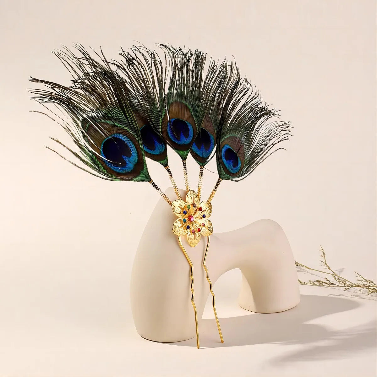 Peacock feather colored sparkle headdress pin