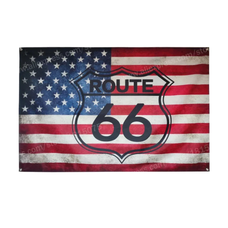 USA Flag  Banner Route 66