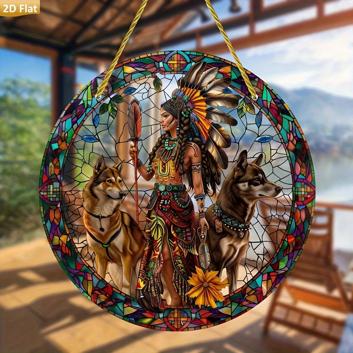 Indigenous Woman Vibrant Acrylic Suncatcher