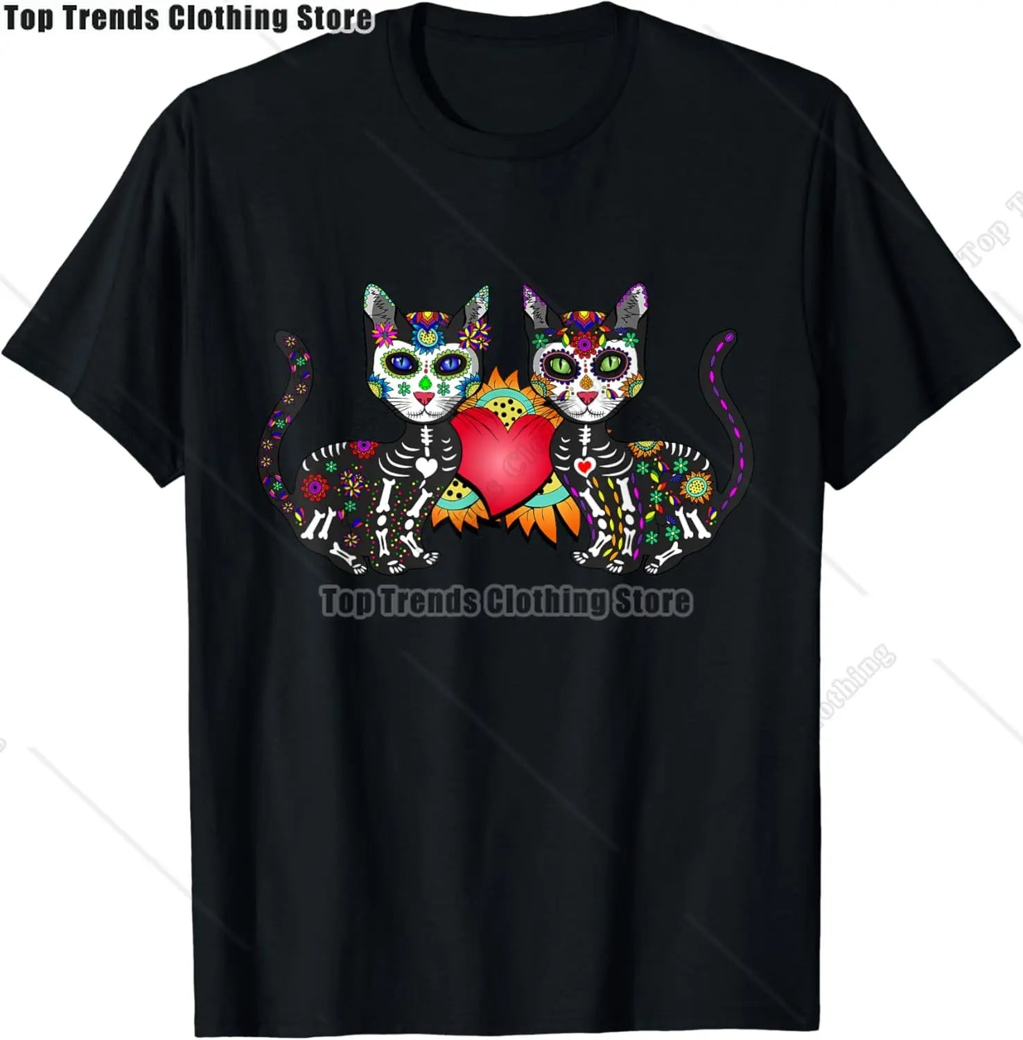Cute Sugar Skull Cat Dia De Los Muertos Day of The Dead T-Shirt Mexican