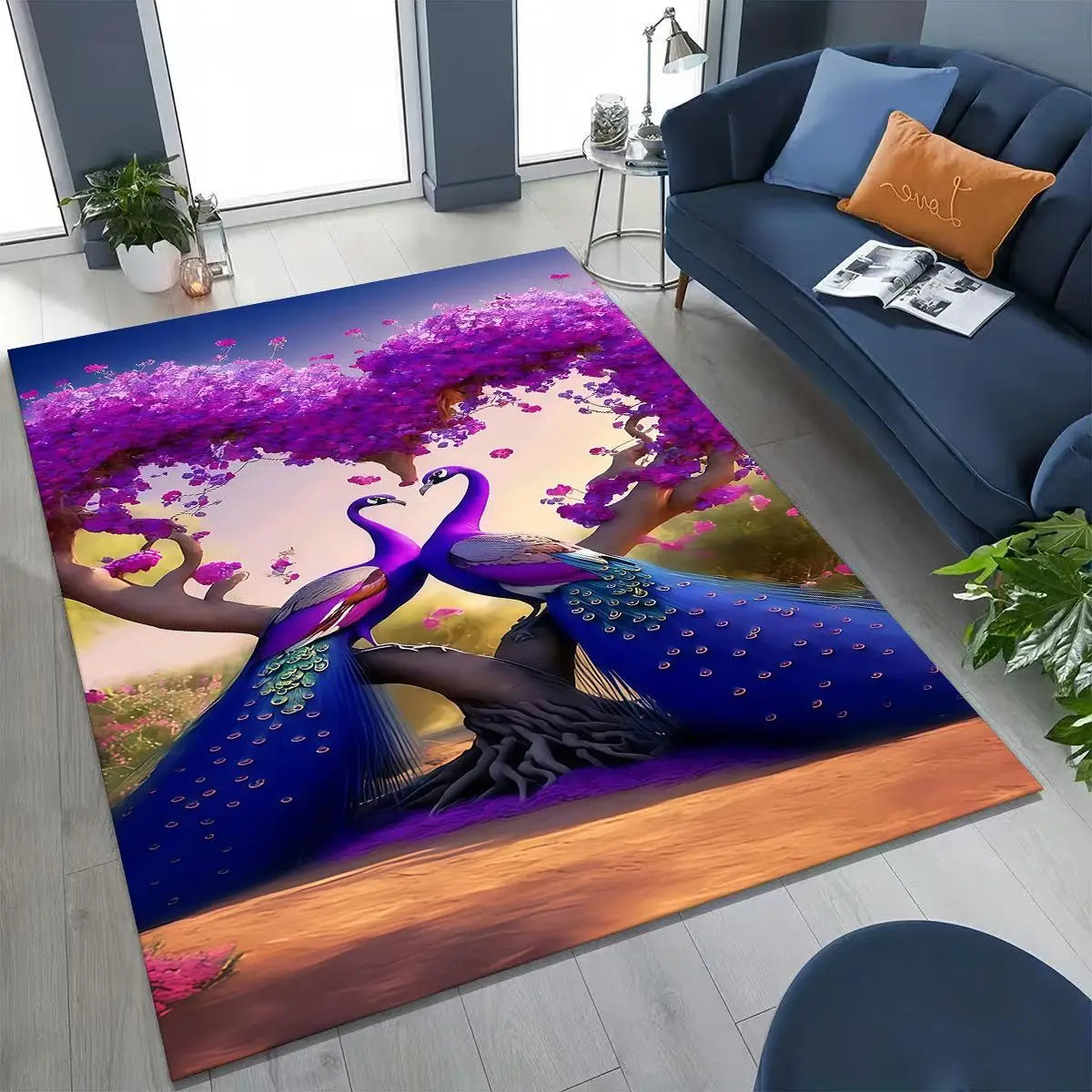 Colorful Peacock Birds Rug