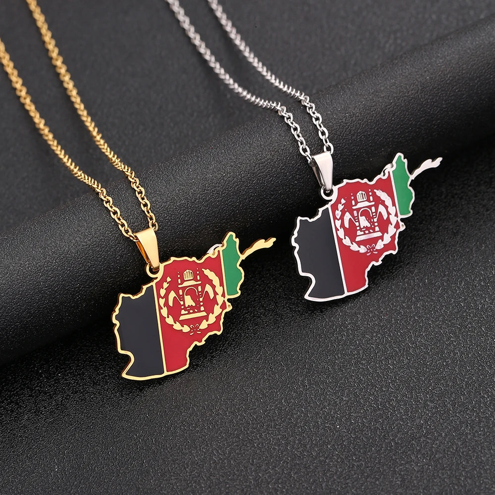 Afghanistan Map Flag Pendant Necklace