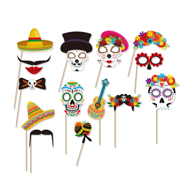 Mexico Day of The Dead Theme Skull Banner Multicolor Photography Backdrop