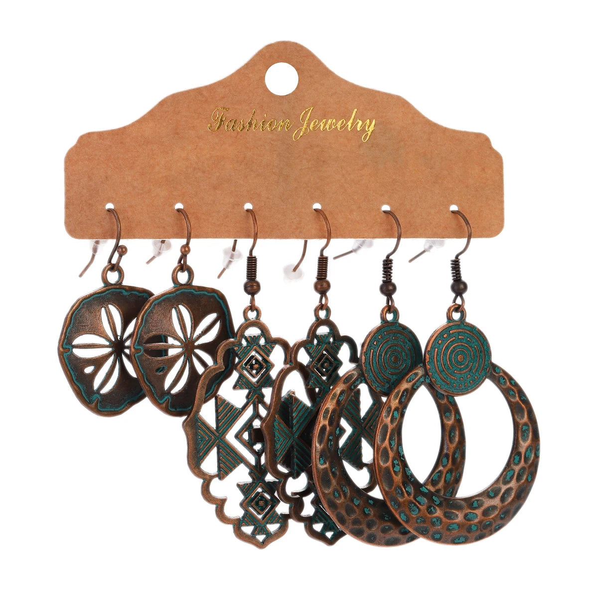 Vintage Bronze Irregular Geometric Triangle Arrow Tassel Dangle Earrings