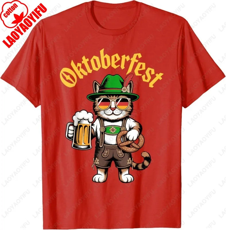 Funny Oktoberfest Cute Cat Pretzel Beer Funny Party Adults T-Shirt
