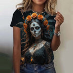 Women's T-shirt for Girls Short Sleeve Day of the Dead Undead Skull