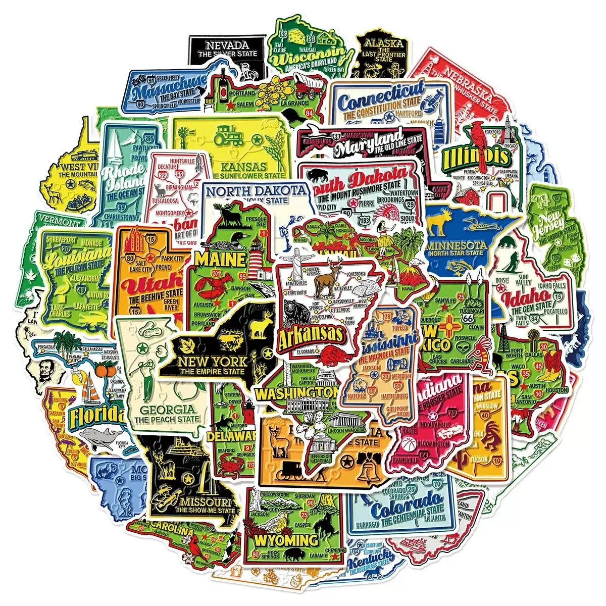 50Pcs United States Travel City Map Stickers