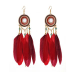 TopHanqi Bohemian Hollow Dream Catcher Leaf Feather Earrings