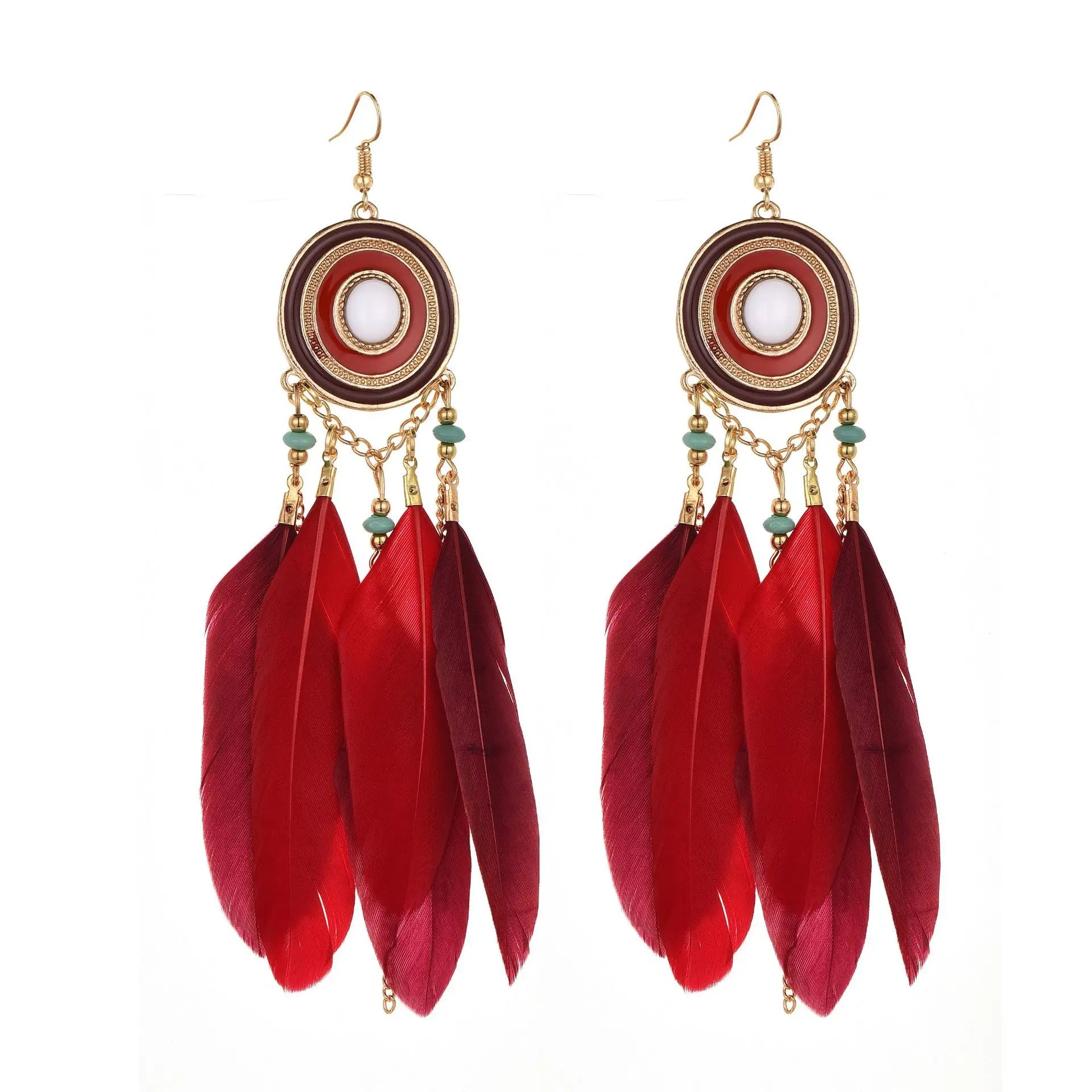TopHanqi Bohemian Hollow Dream Catcher Leaf Feather Earrings