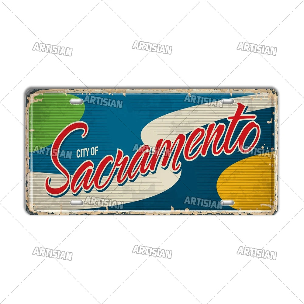 USA License Plate Landmark Metal Sign
