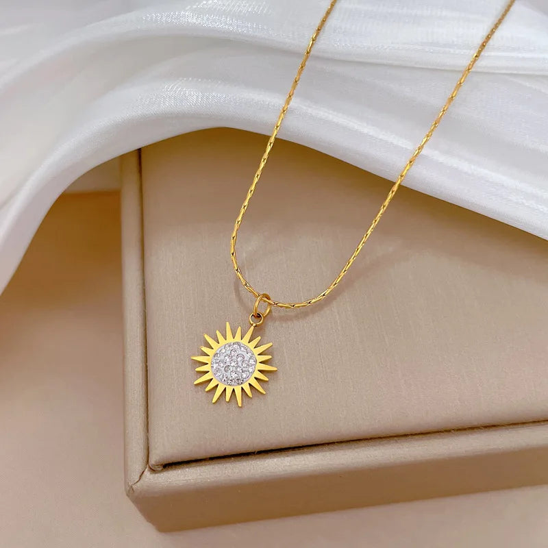 Stainless Steel Crystal Sunflower Necklace