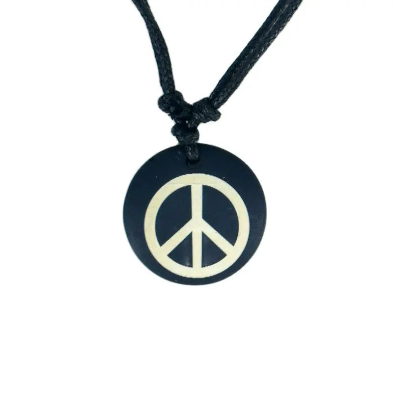 Peace Sign Bone Resin Carving Pendant Necklace