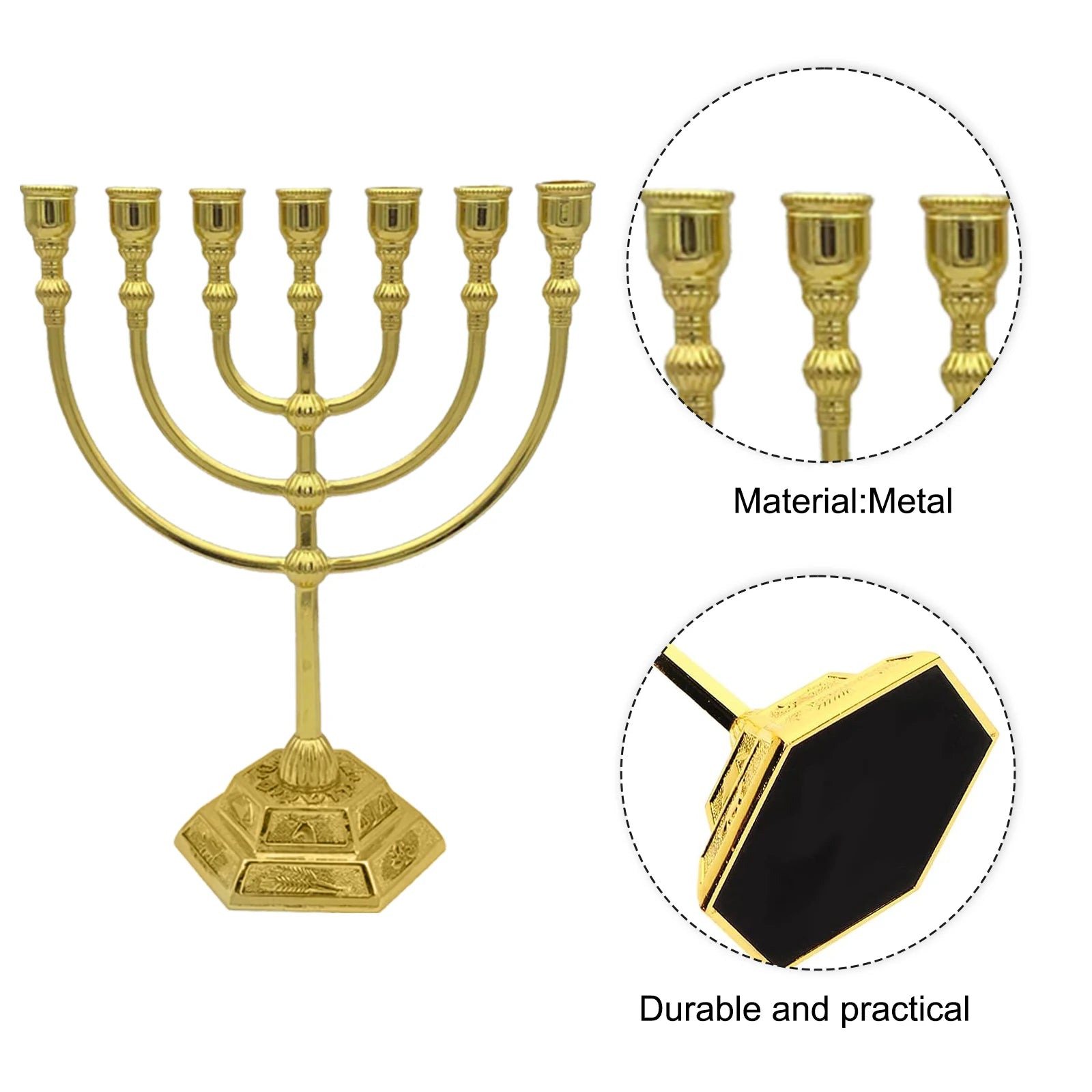 7 Branch Menorah Candle Holder Jerusalem Hanukkah Candle Stand