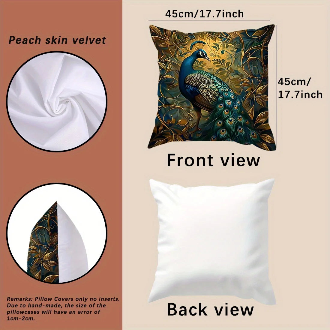 Vintage Oil Painting Peacock Throw Pillow Sofa Cover