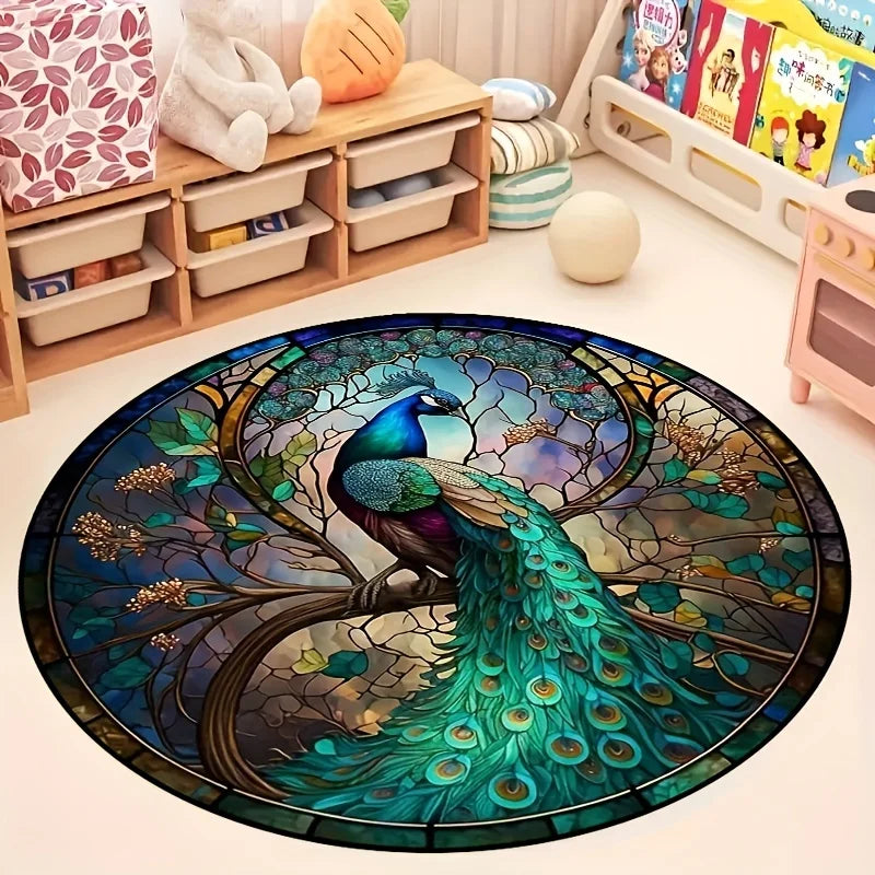Large 3D Stained-Glass Peacock Mat