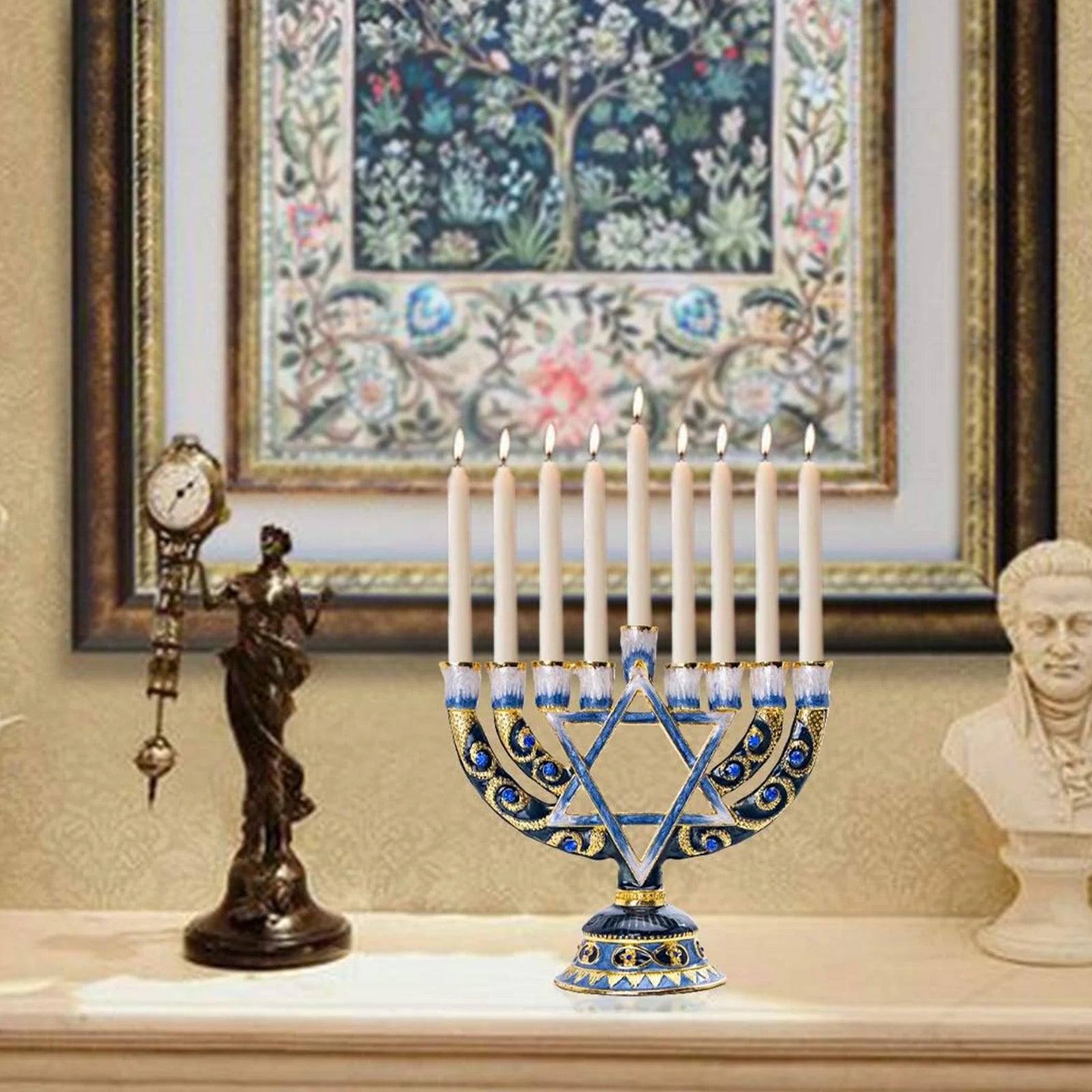 Blue Candlesticks for Hanukkah Menorah Candle Holder