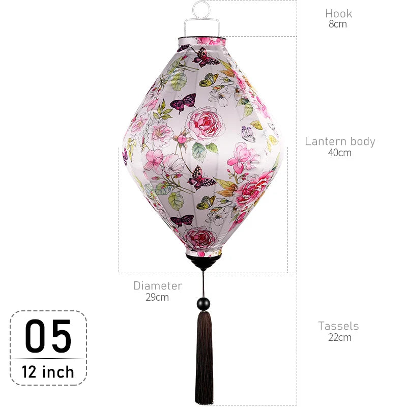 Chinese Floral Pattern Silk Lantern