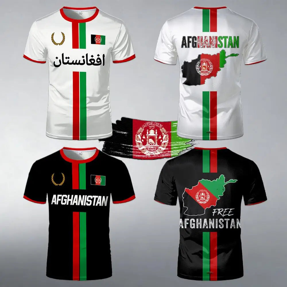 تيشيرت رياضي رجالي لكرة القدم بتصميم أفغاني، علم أفغانستان مطبوع، خريطة، ياقة دائرية، قميص رجالي سريع الجفاف ومسامي، بلايز كاجوال