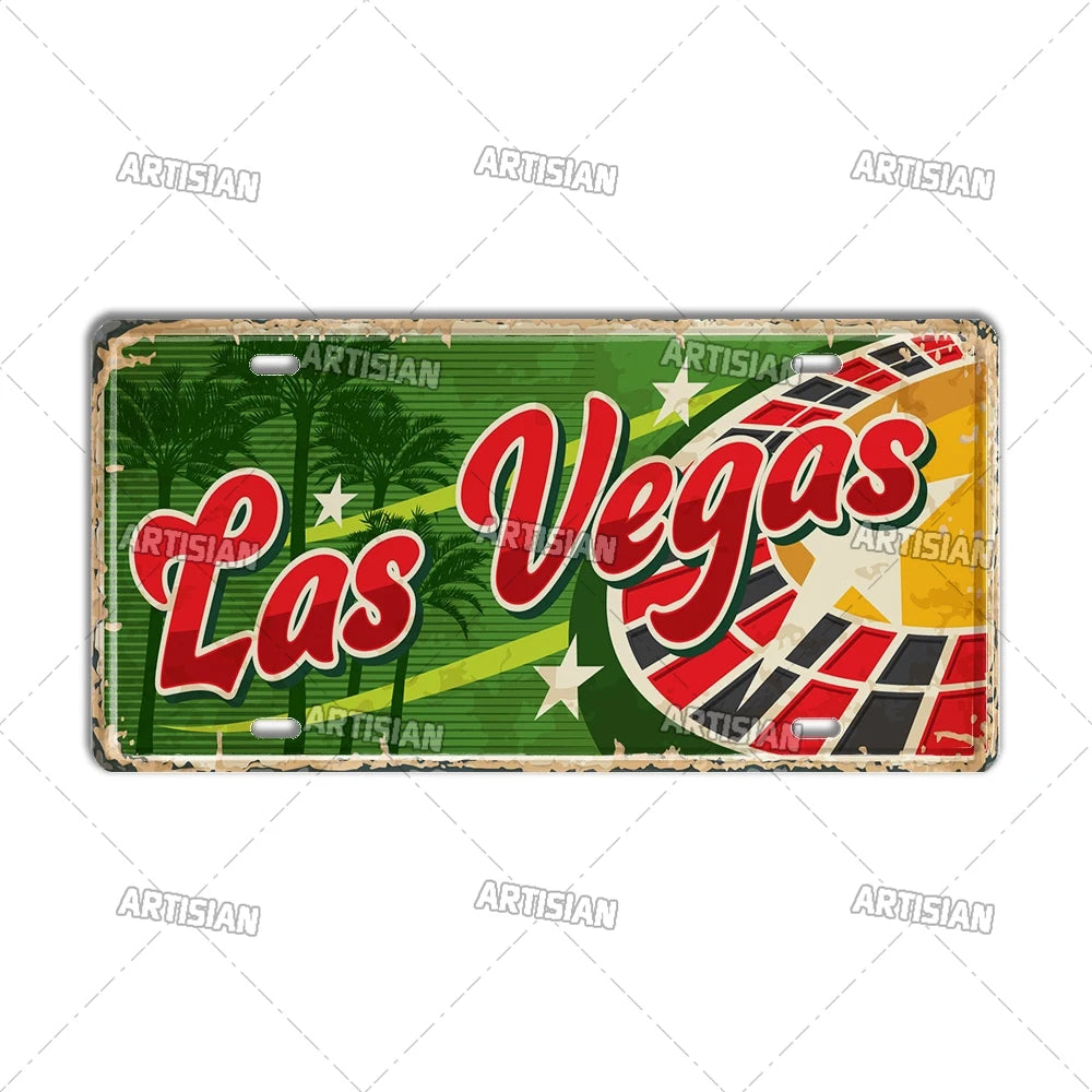 USA License Plate Landmark Metal Sign
