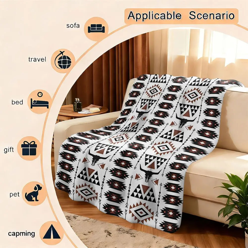 Southwestern Geometric Flannel Blanket Native American
