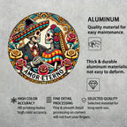Dia de los Muertos Aluminum Wall Art, Eternal Affection Skeleton Couple Wreath