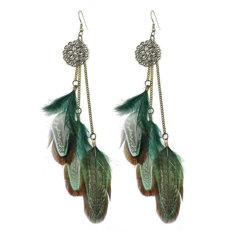 Feather Earrings Handmade Chain Long Earrings
