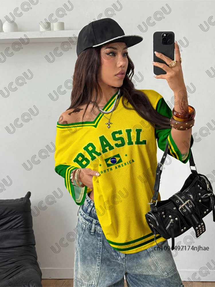Brazil Patchwork Print Tee Women
