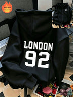 Letter-Printed Zip-Up Hoodie, Casual