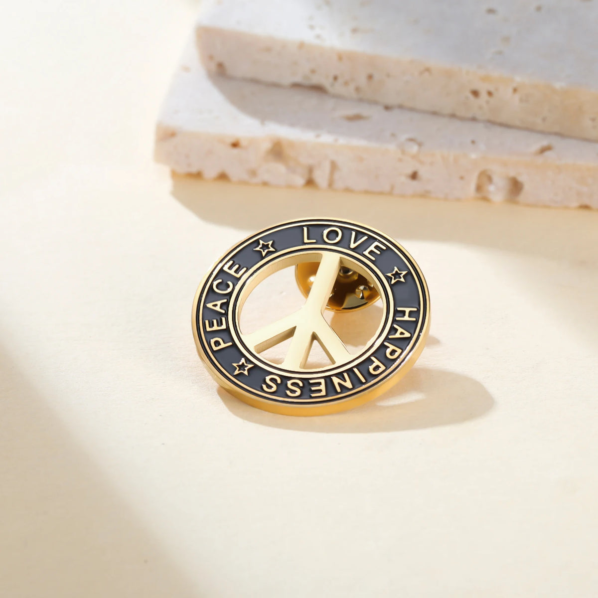 Stainless Steel Peace Sign Round Brooch