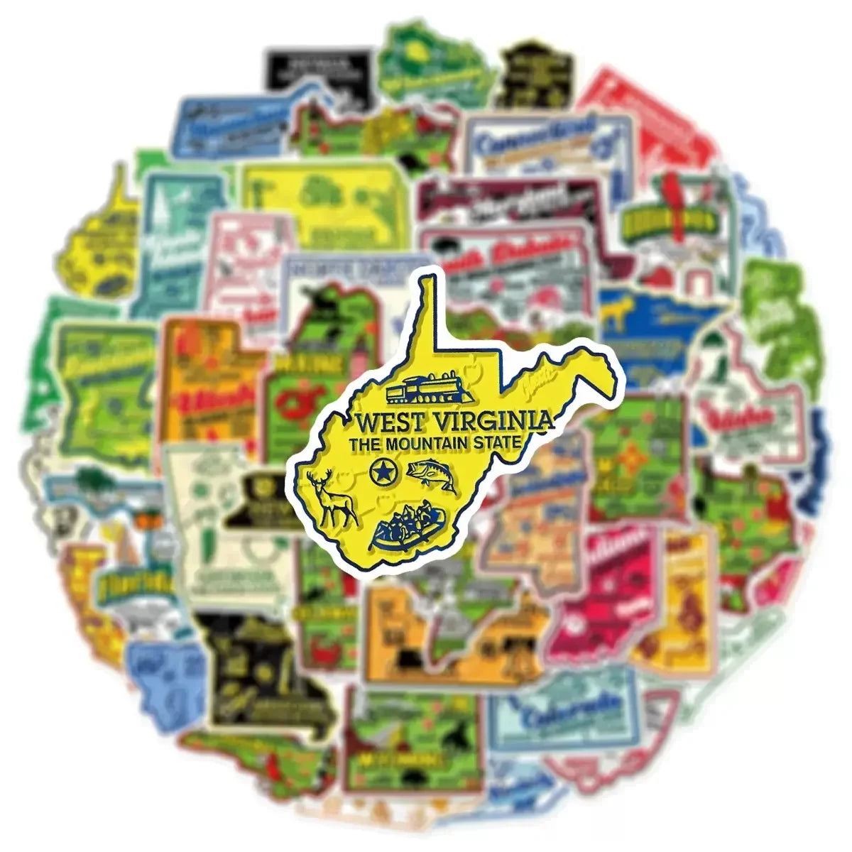 50Pcs United States Travel City Map Stickers