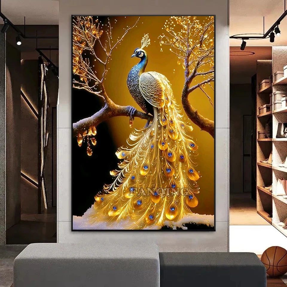 Golden Peacock Diamond Painting