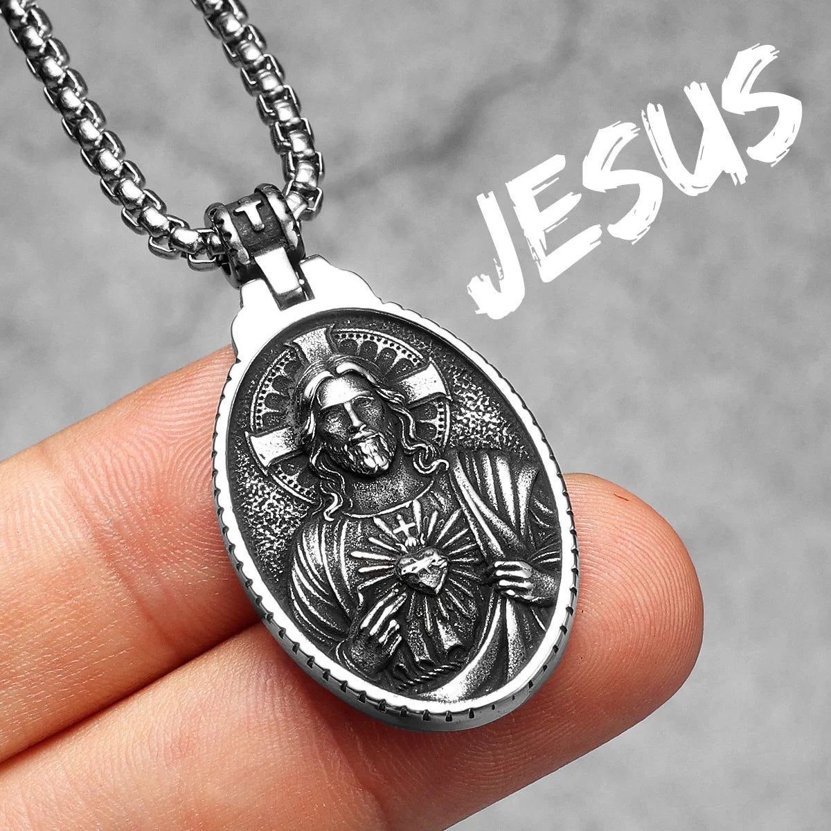 Jesus Heart Cross Necklaces Pendant Chain