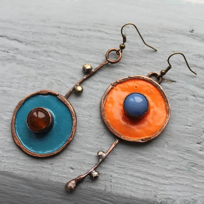Ancient Bronze Metal Painting Drop Earrings