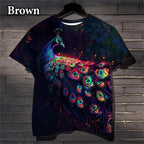 3D Peacock Feather Pattern Casual T-shirt