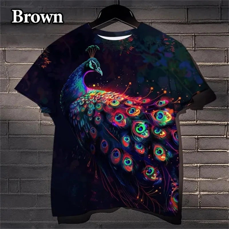 3D Peacock Feather Pattern Casual T-shirt