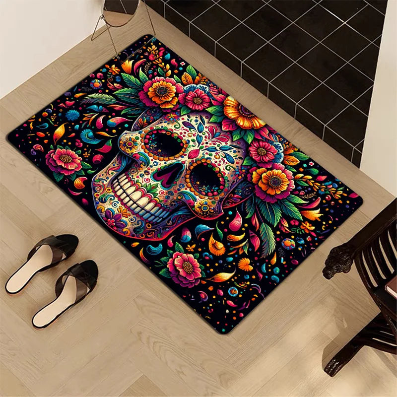 Mexican Day Of The Dead Skull Carpet Home Decor, Water-Resistant, Noni-Slip Floor Mat