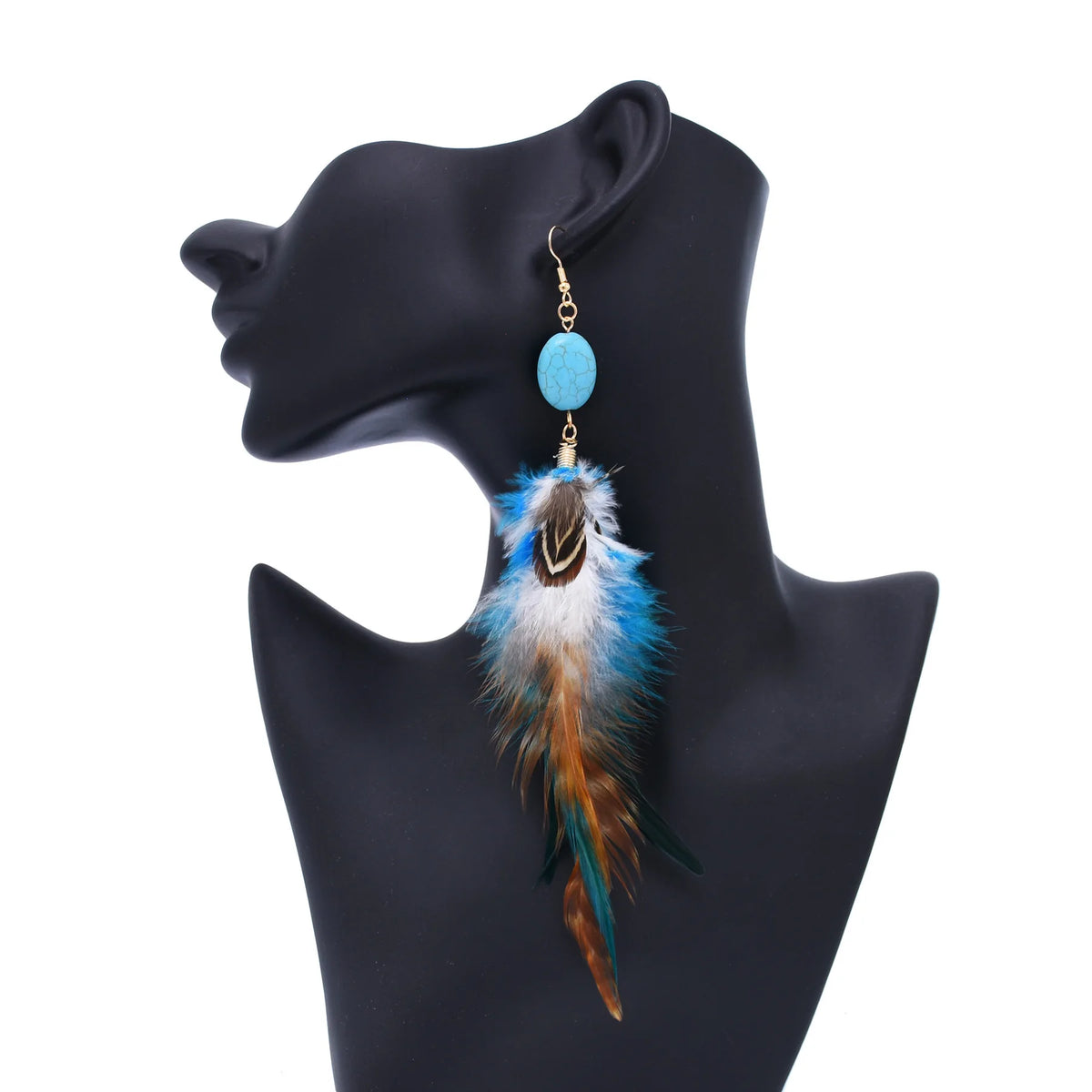 Brown Blue Long Feather Earrings