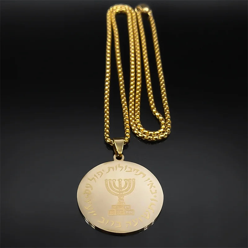 Hebrew Hanukkah Menorah Candles Jerusalem Necklace