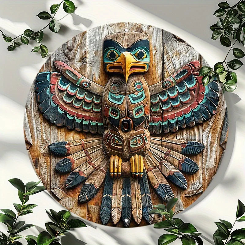 Native American Totem Pole Round Aluminum Wall Art