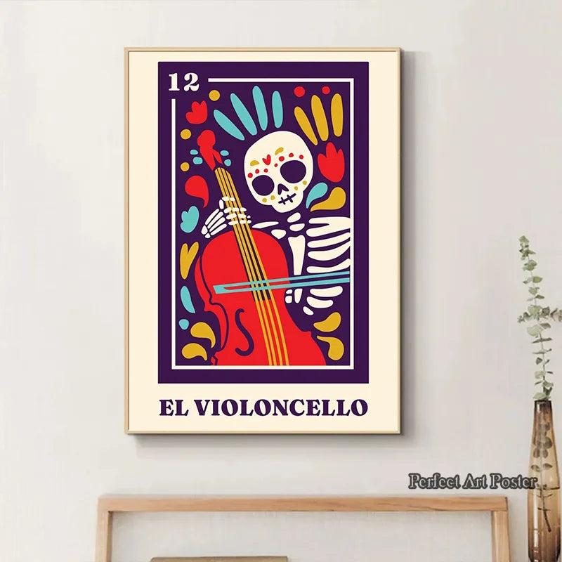 Mexican Skeleton Wall Art Canvas Painting Day of The Dead