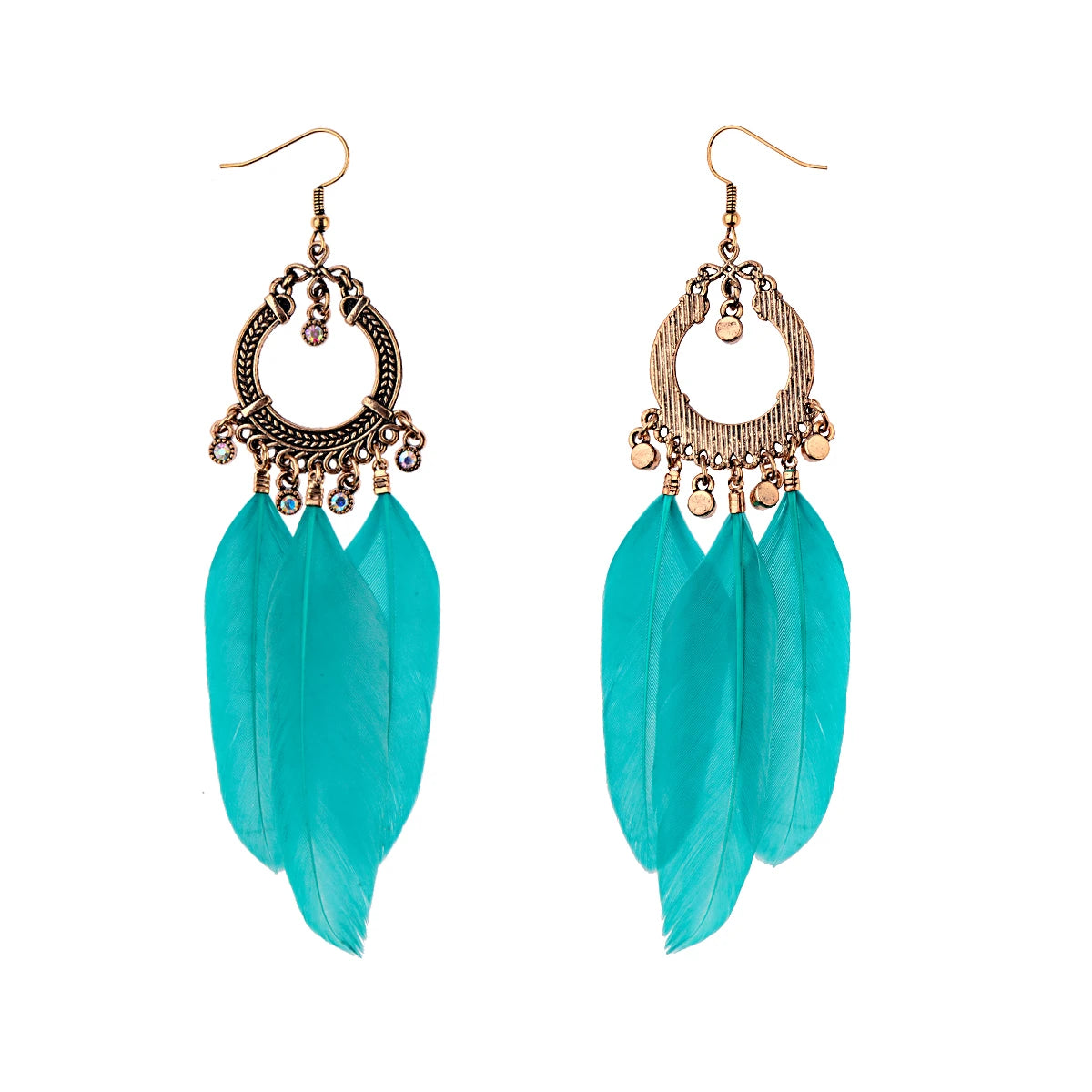 TopHanqi Bohemian Hollow Dream Catcher Leaf Feather Earrings