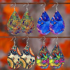 Flower double-sided pattern wooden earrings