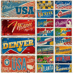 USA License Plate Landmark Metal Sign