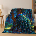 3D Colorful Peacock Birds Dream Flannel Blanket