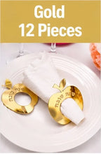 12/48PCS Mirror Acrylic Apple Napkin Rings with Hebrew Letters