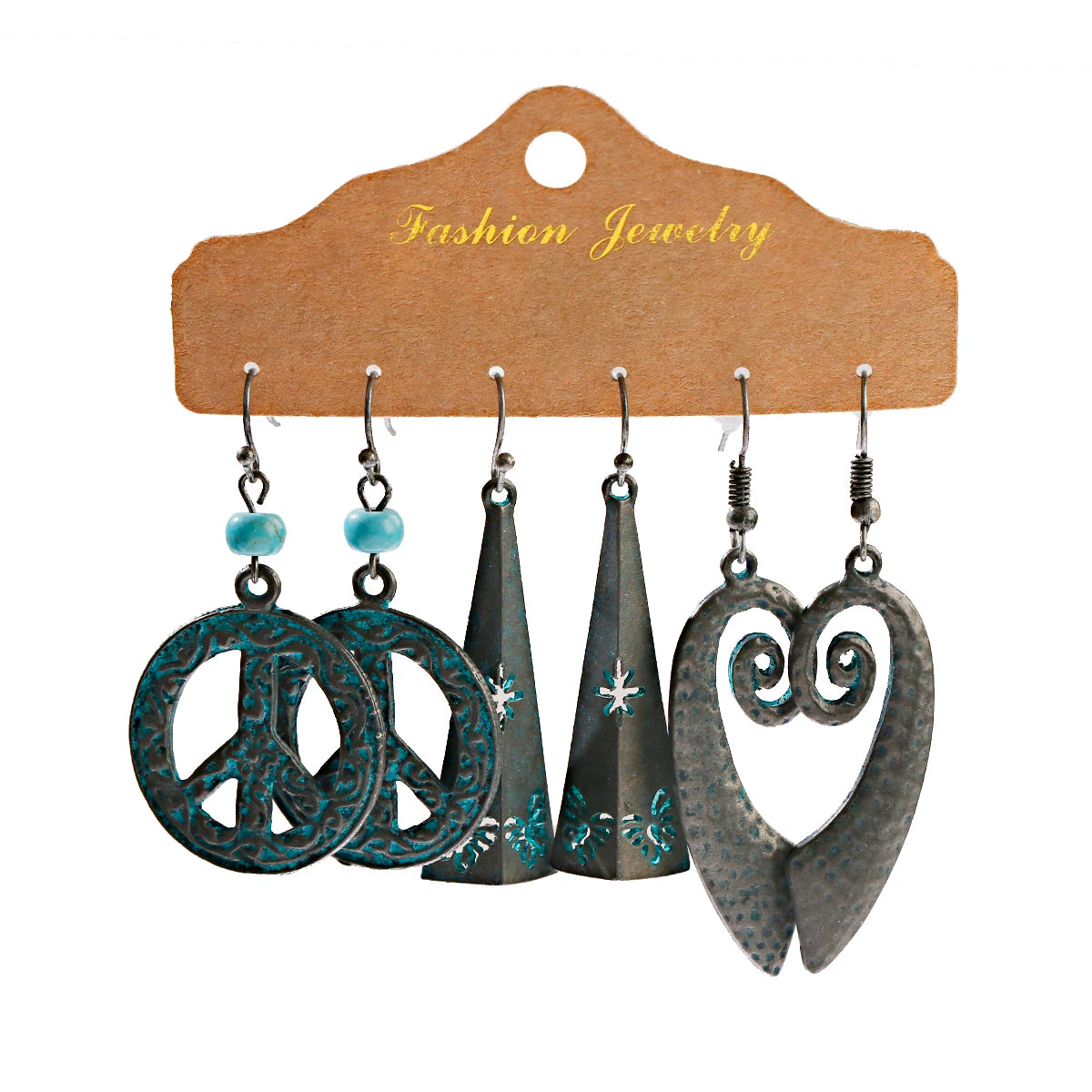 Vintage Bronze Irregular Geometric Triangle Arrow Tassel Dangle Earrings