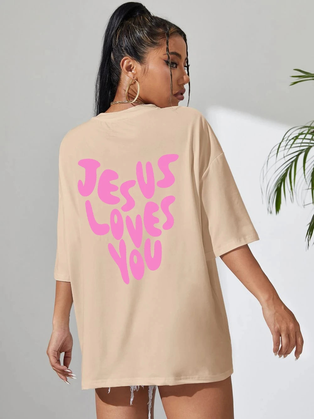 Jesus Loves Me Letter Female Cotton T-Shirts