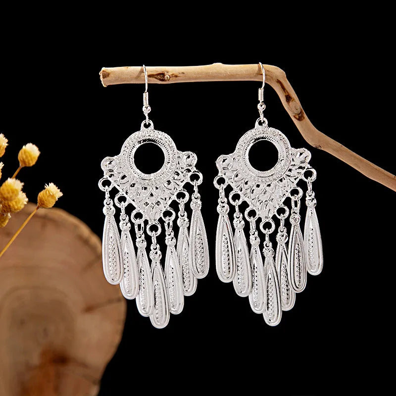 Ethnic Tibetan Silver Color Earrings